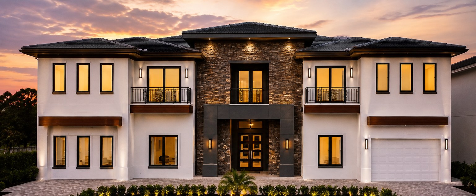 The Dream Mansion exterior at sunset